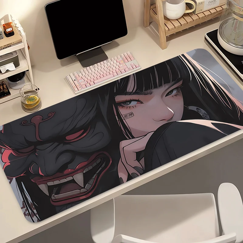 Anime Mousepad Devil Oni Mask Extended Desk Mat Office PC Computer Accessories Kawaii Girl Mouse Pad Laptop Gaming Keyboard Pad