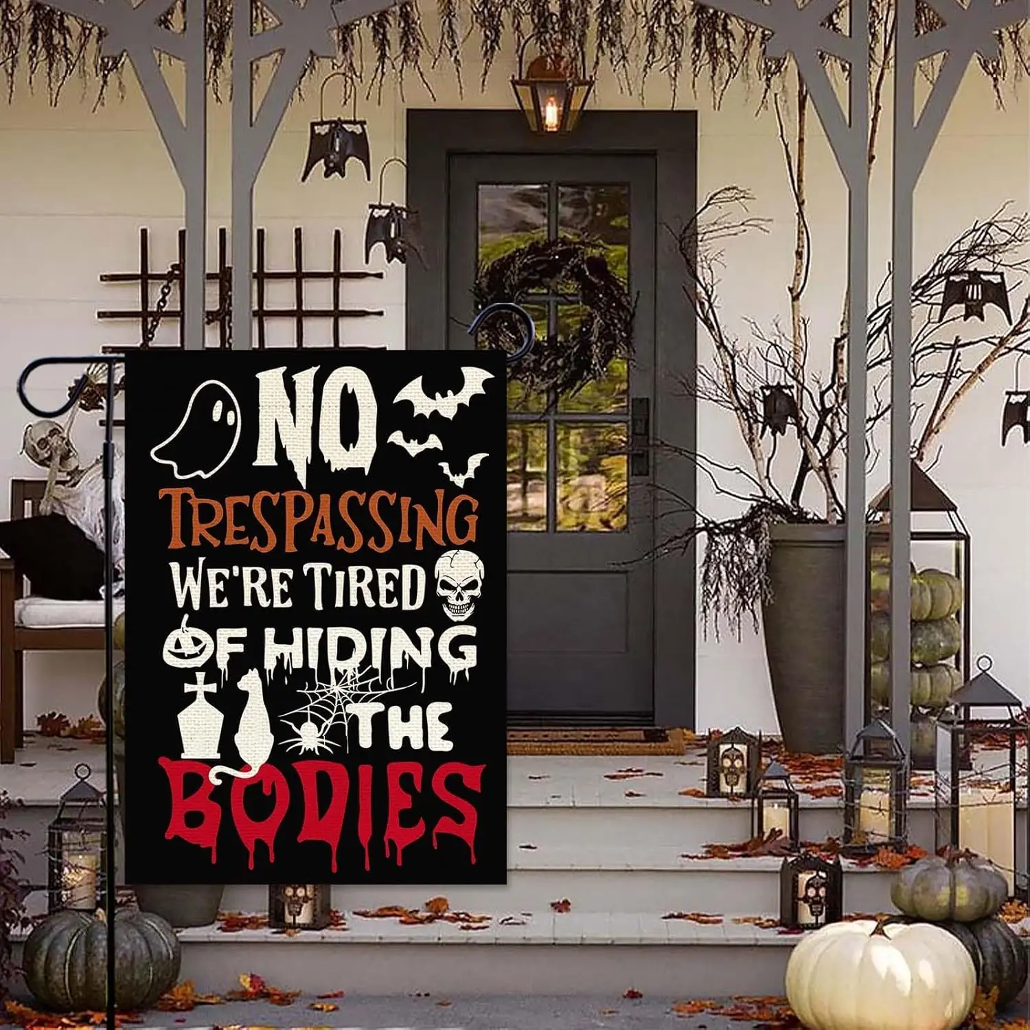 Baccessor Halloween Spooky Garden Flag Happy mini 12.5 x 18 Inch Double Sided Burlap No Trespassing We're Tired of Hiding Th