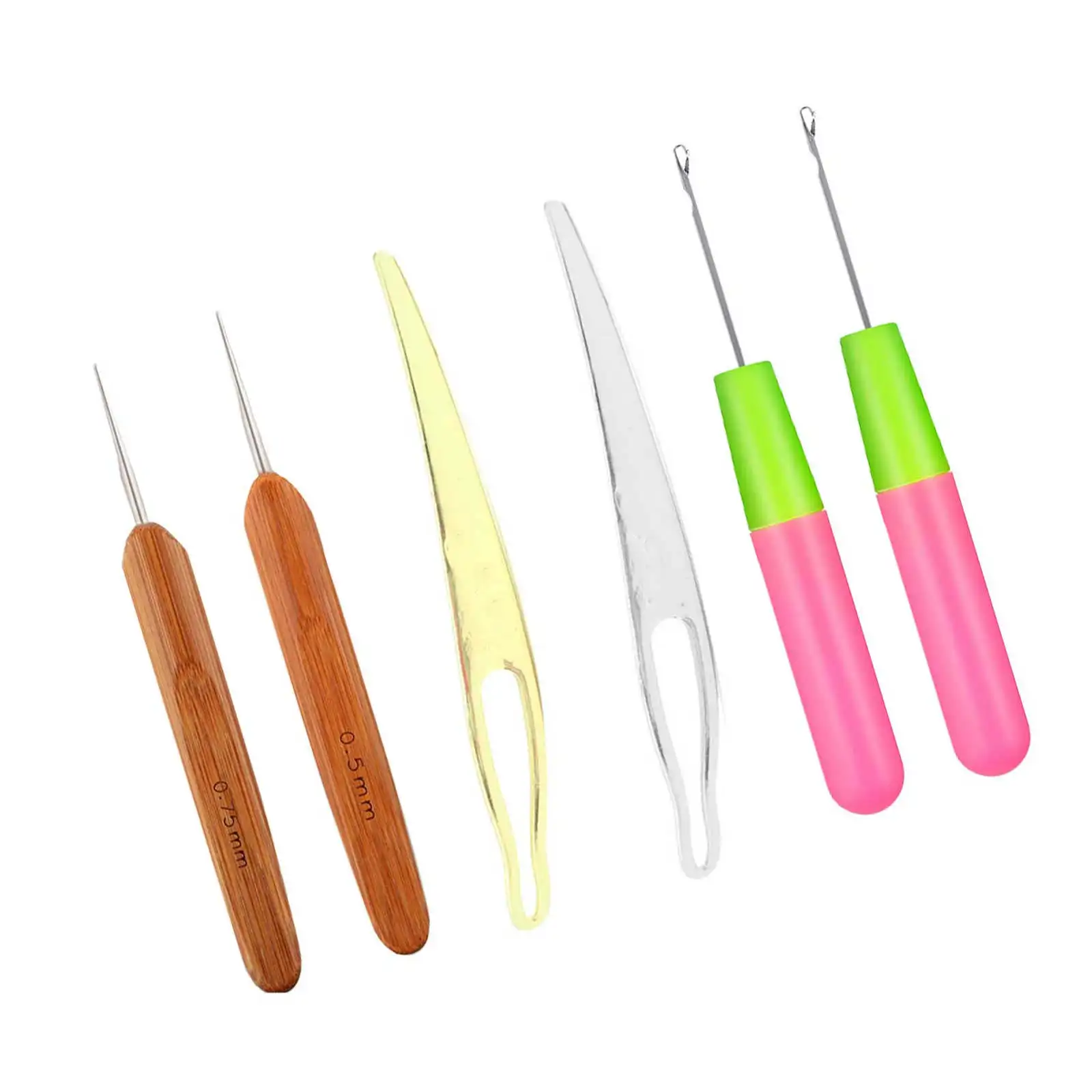 1Set Dreadlocks Knitting Needles Set Smooth Finish Wood Metal Single-Ended Crochet Tools for Salon DIY Hair Dreadlocks Accessory