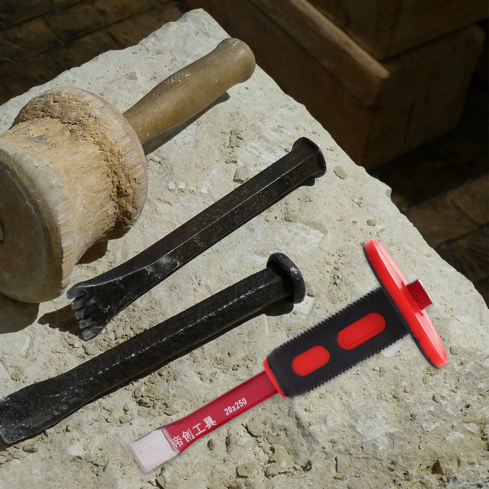 

Chisel Set Masonry Tools Concrete Demolishing Scaling Stone Carving Heat Treated Steel Ergonomic Hand Guards Non Slip