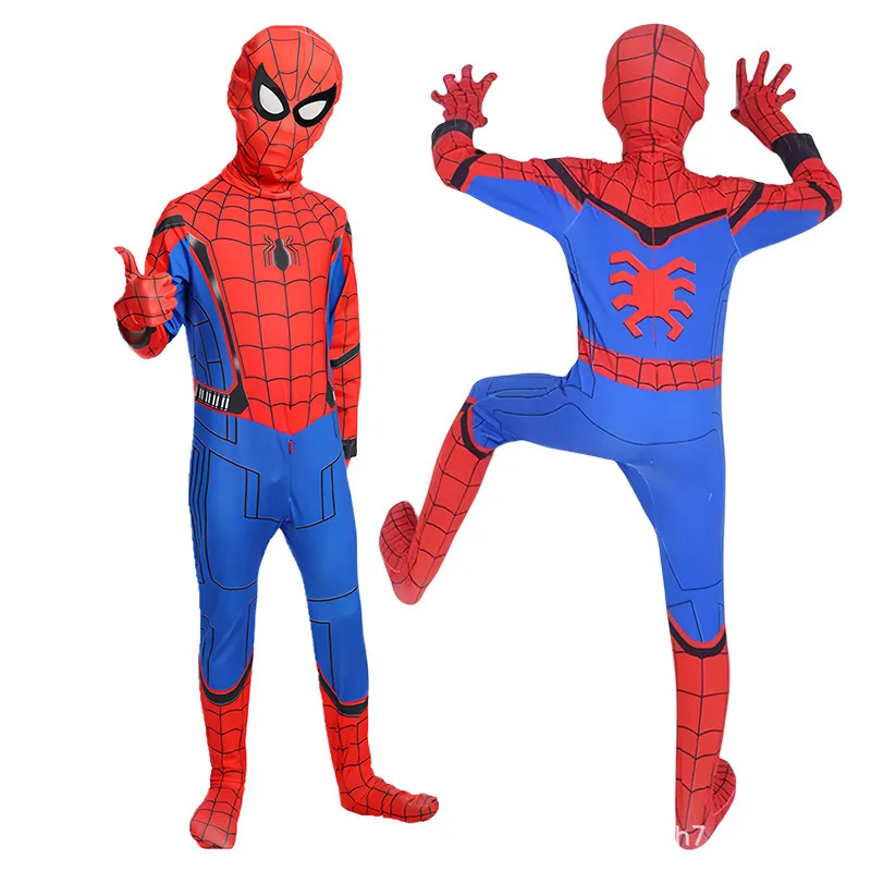Superhero Spider Man Cosplay Zentai Jumpsuit 3D Printed Full Body Suit with Head Mask Fancy Dress Costume for Halloween Cosplay