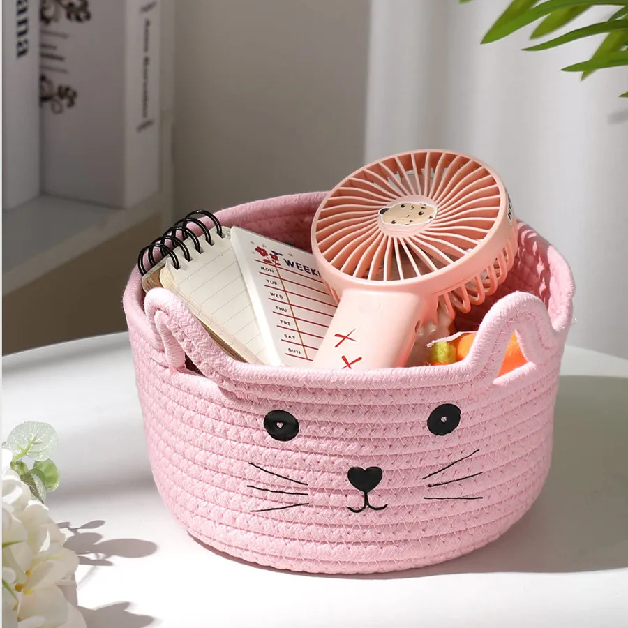 Cat Cotton Rope Woven Desktop Storage Basket Egg Bunny Baskets For Kids With Cute Ears Decorative Toys Sundires Cosmetics Holder