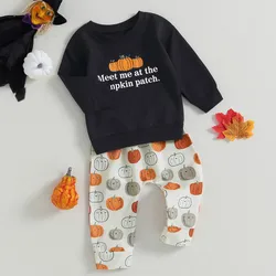 Halloween Toddler Baby Girl Boy Pant Sets Autumn Clothes Letter Long Sleeve Sweatshirt Tops and Pumpkin Pants Set for Infant