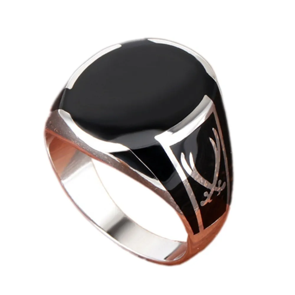 BOCAI New Solid Real S925 Pure Silver Men Ring Black High Quality Crystal Glue Fashion Couple Gift