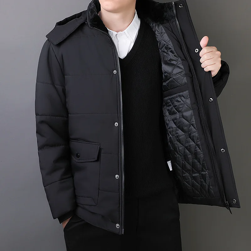 Men's Fleece-Lined Thickened Cold-Resistant Cotton-Padded Jacket Warm Outerwear for Middle-Aged And Elderly Comfortable Coat