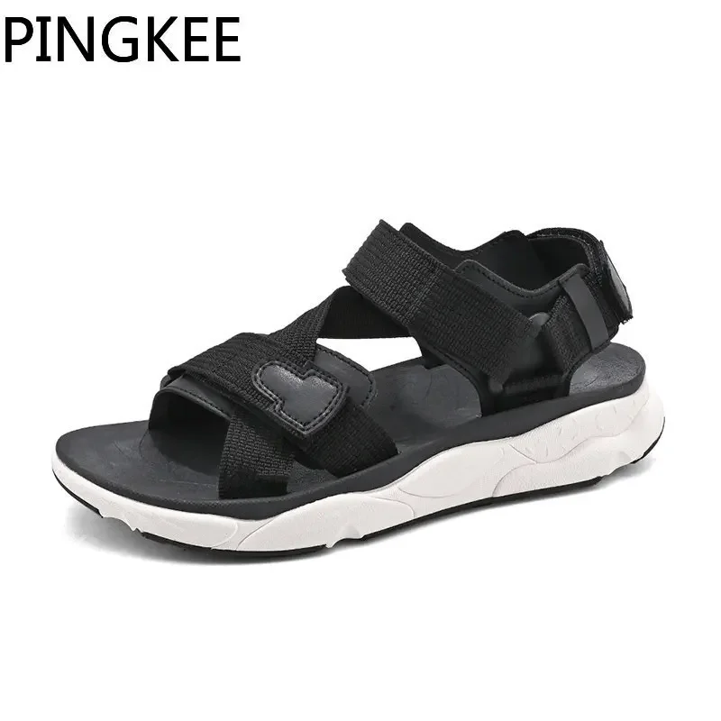 PINGKEE Hook Loop tessuto superiore regolabile Casual rotondo Open Toe sandali da spiaggia Slip on sandalo maschile in pelle scarpe da uomo estive