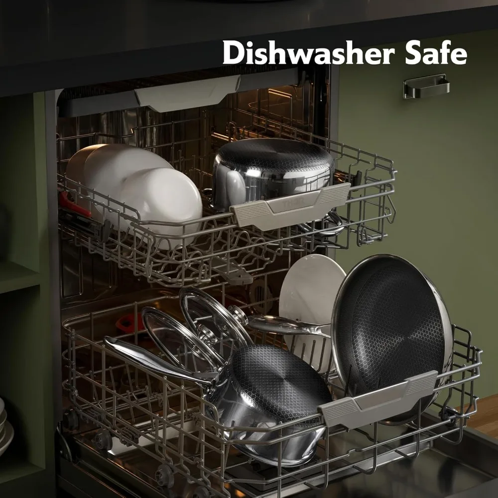 10-częściowy zestaw naczyń z pokrywkami, nieprzywierający, hybrydowy zestaw naczyń ze stali nierdzewnej, patelnia, garnek do zupy, patelnia do smażenia, do gotowania w kuchni