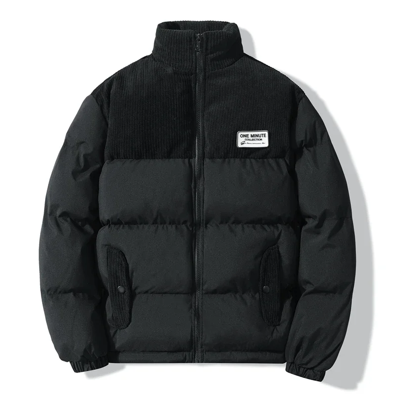 سروال قصير مرقع مطرز القطن وسادة مبطنة الرجال الشتاء رشاقته Vintage معطف القمم الدافئة سترات الوقوف طوق معطف فضفاض #3