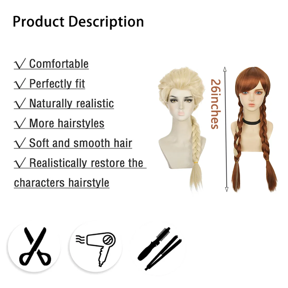 Adult Anna Cosplay Wig Pre Styled Brown Double Braided Highlight Heat Resistant Synthetic Hair For Women Party Daily Wear