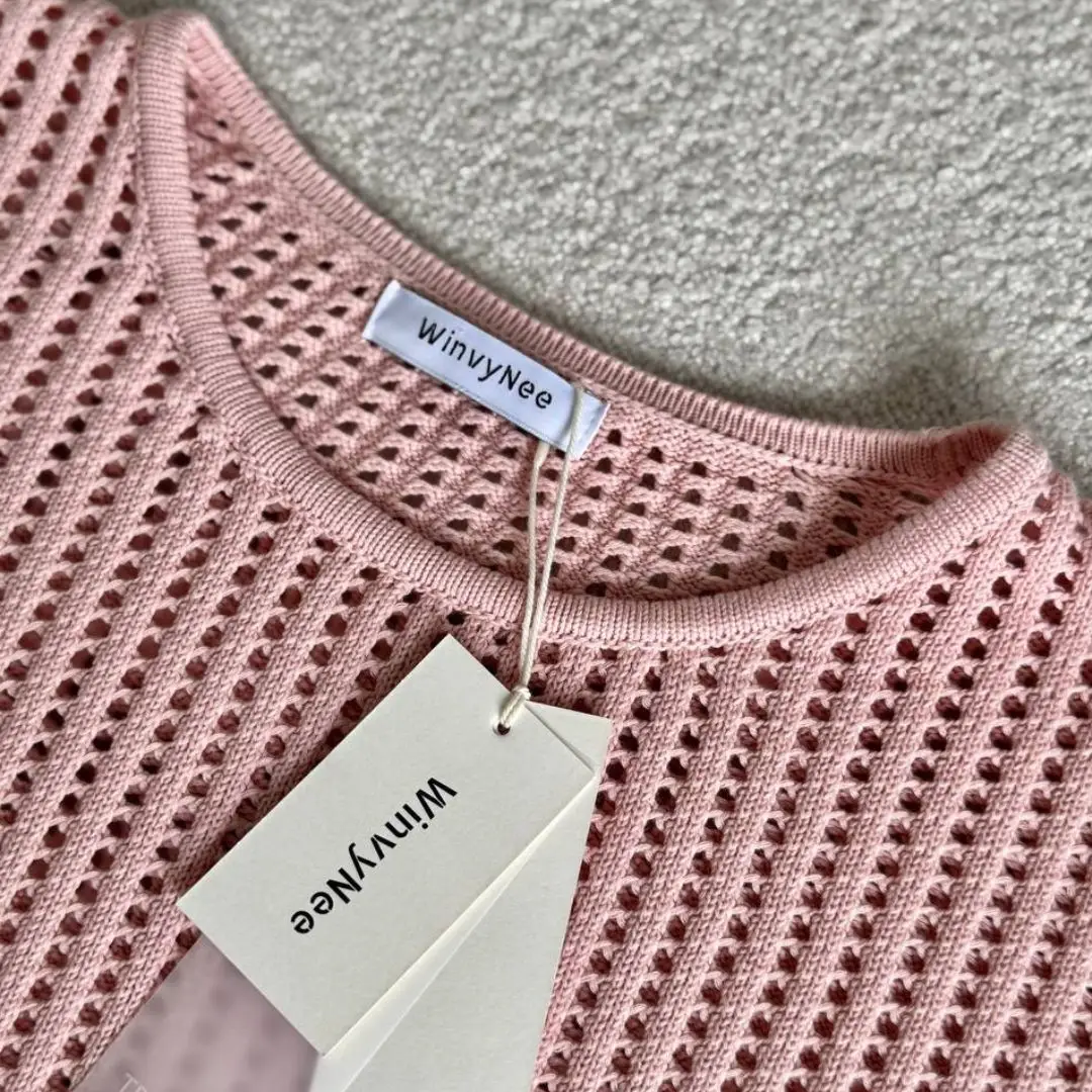 WinvyNee Spring Women Pure Cotton Pullover Sweaters Round O Neck Long Sleeve Solid Color Hollow Out Casual Knitwear ZA1092001