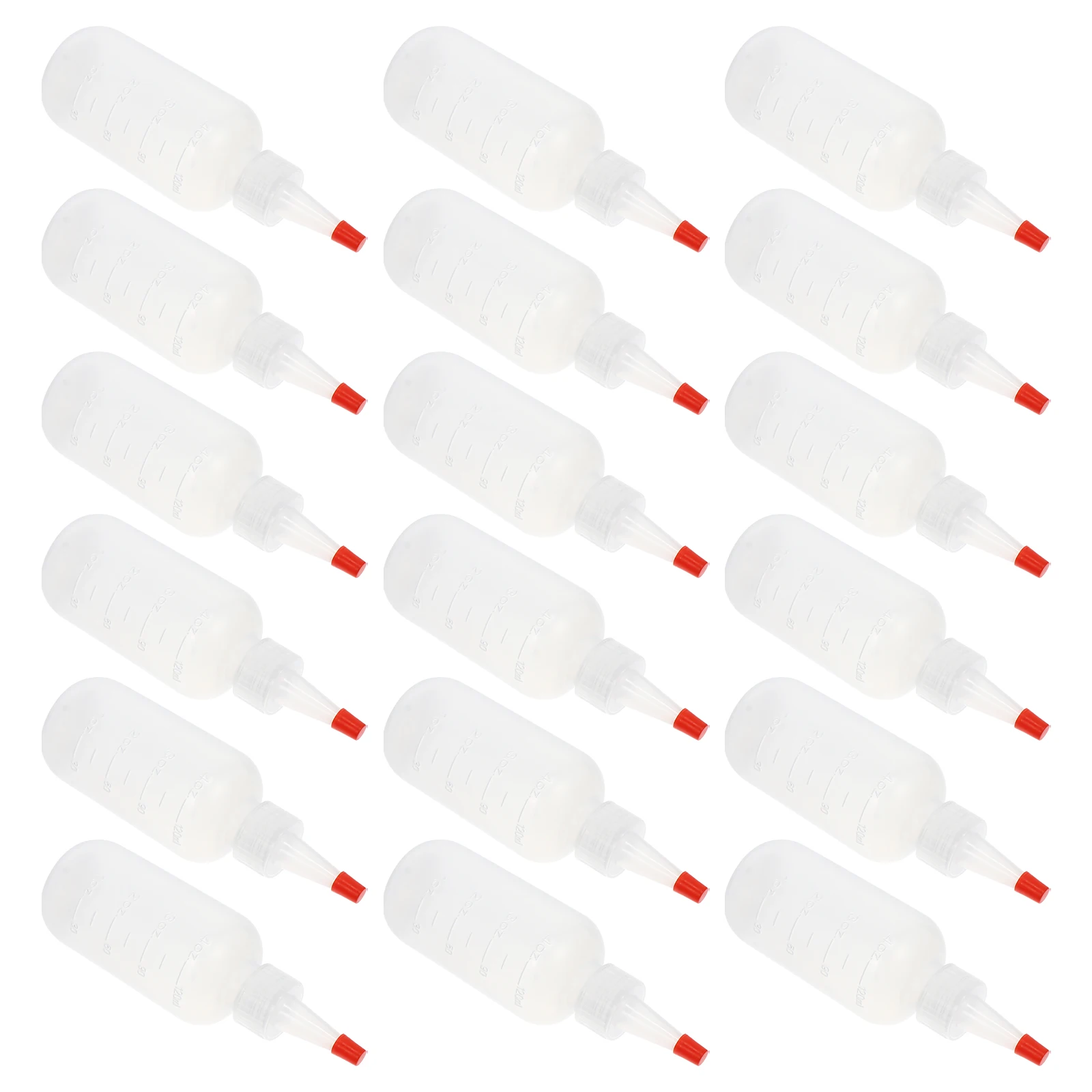 

18pcs 120Ml Squeeze Bottles Red Hat Lid Makeup Pointed Mouth Plastic Dispensing Bottles For Hair Dye Shampoo Scalp Care Pigment