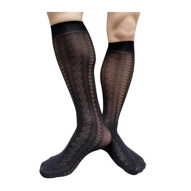 

Thin Sheer Black Mens Long Tube Socks See Through Summer Knee High Formal Business Socks Dress Suit Sexy Lingerie Stocking