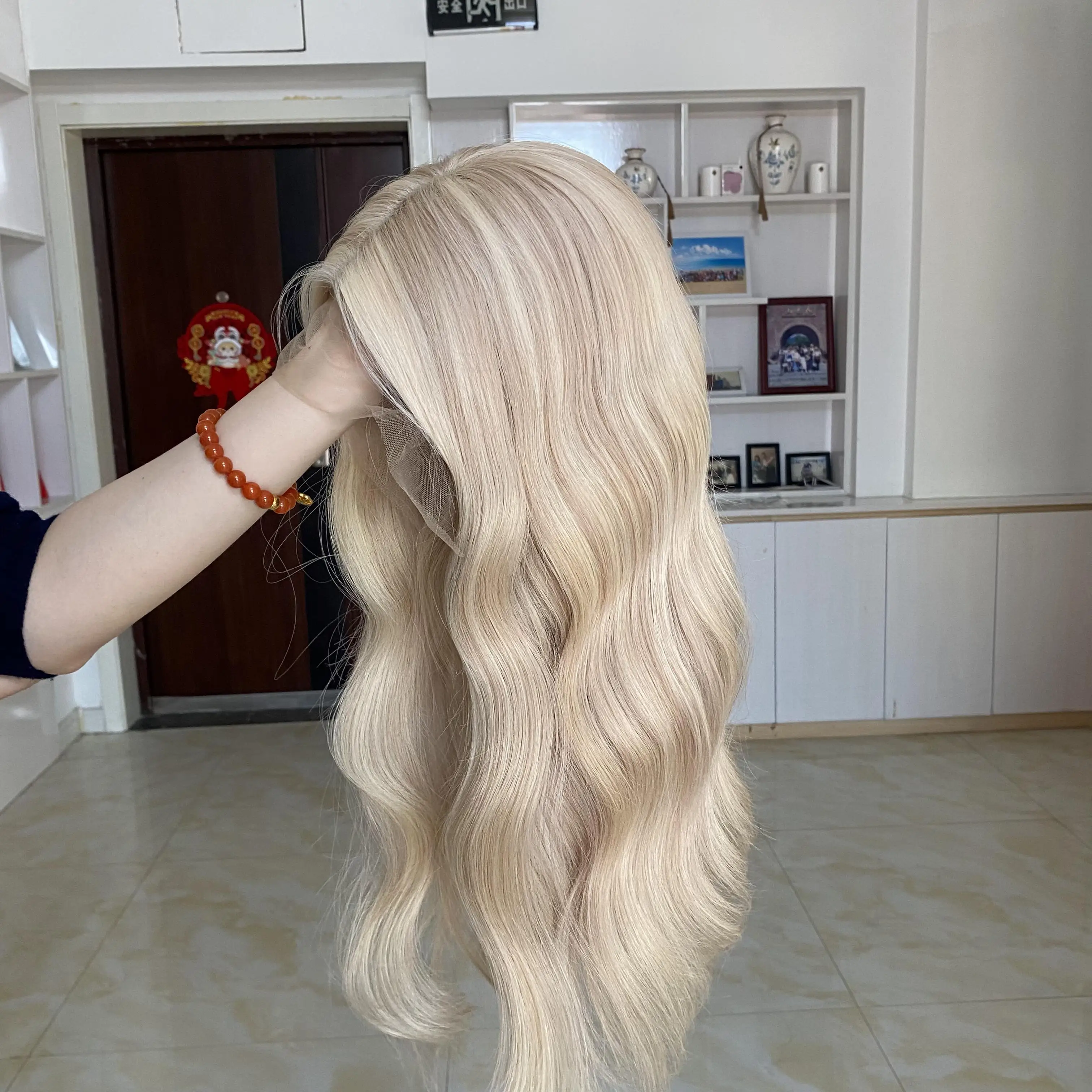 

Luxury Heavy Density Ash Blonde 18a/60# Highlight Color Lace Wigs 100% Human Hair Cuticle Aligned Pre Plucked Short Lace Top Wig