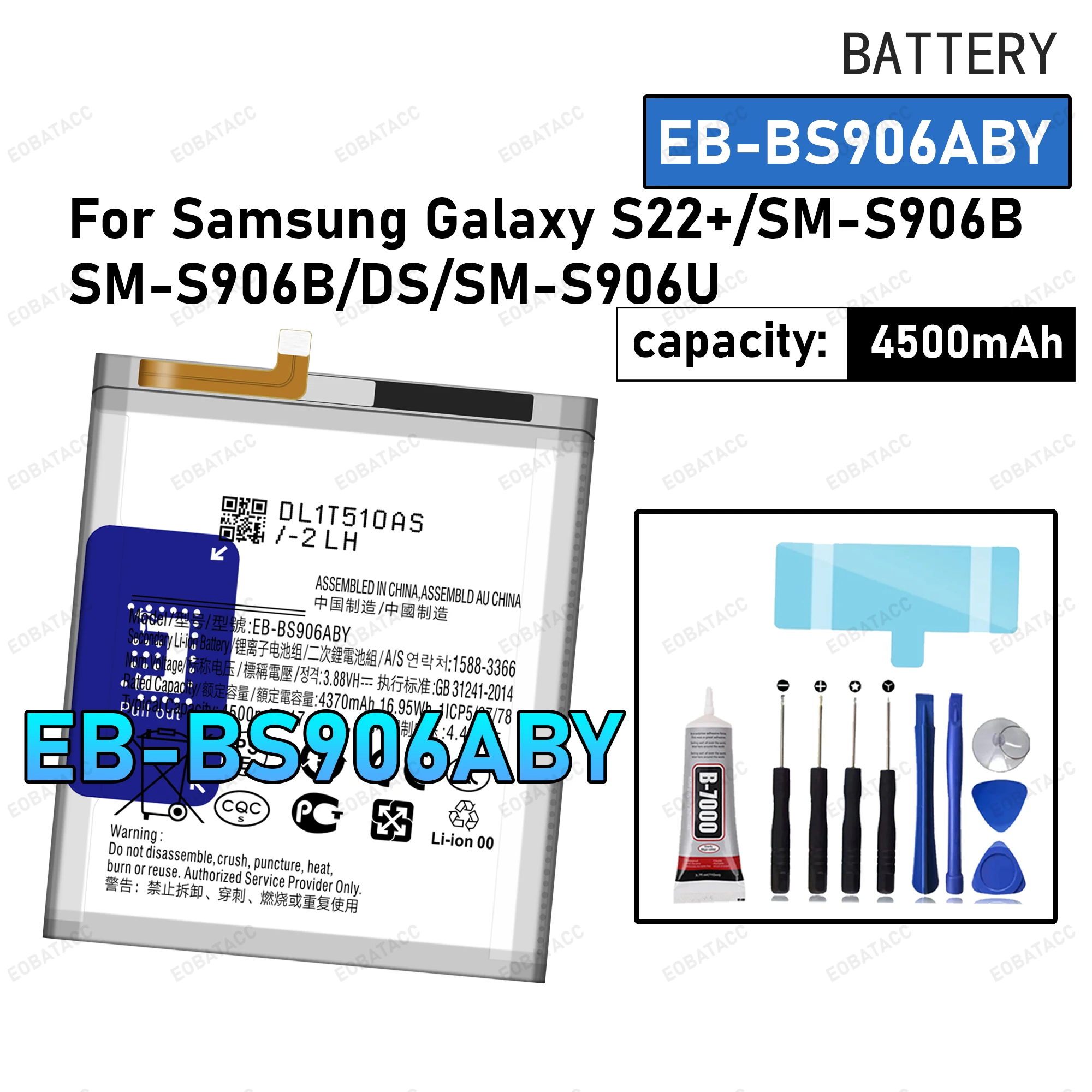 

100% New Zero Cycle EB-BS906ABY Battery For Samsung Galaxy S22+/SM-S906B/SM-S906B/DS Phone Replacement Bateria +Free Tools
