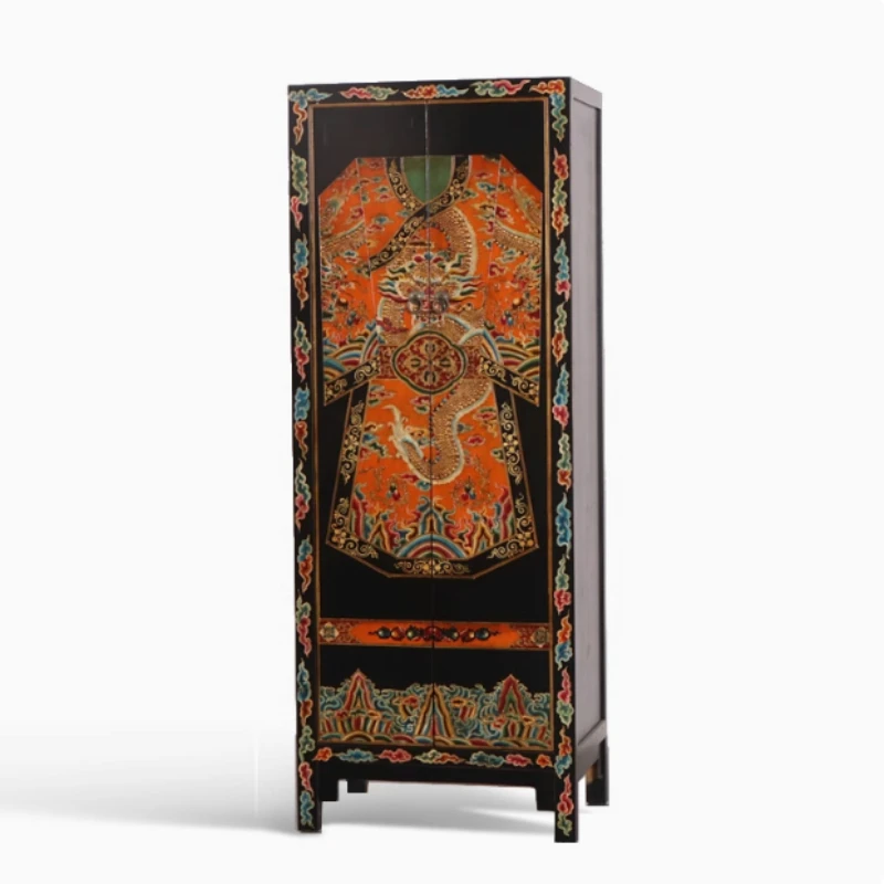 Neoclassical, Chinese dragon robe wardrobe, bedroom furniture, solid wood wardrobe, antique and old
