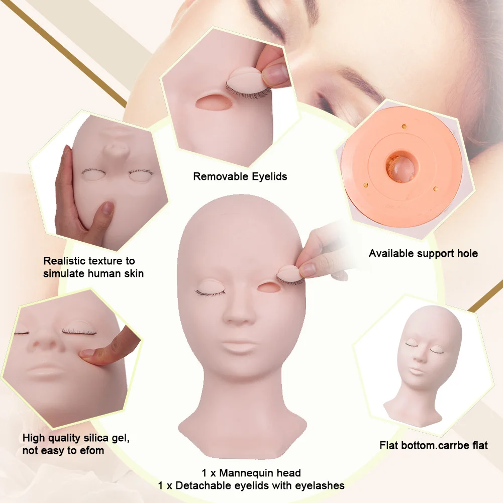 Removable Head Mold Double Eyelid Silicone Display Realistic Head Mold Replaceable Eye Grafting Eyelash Head Mold Foreign Trade