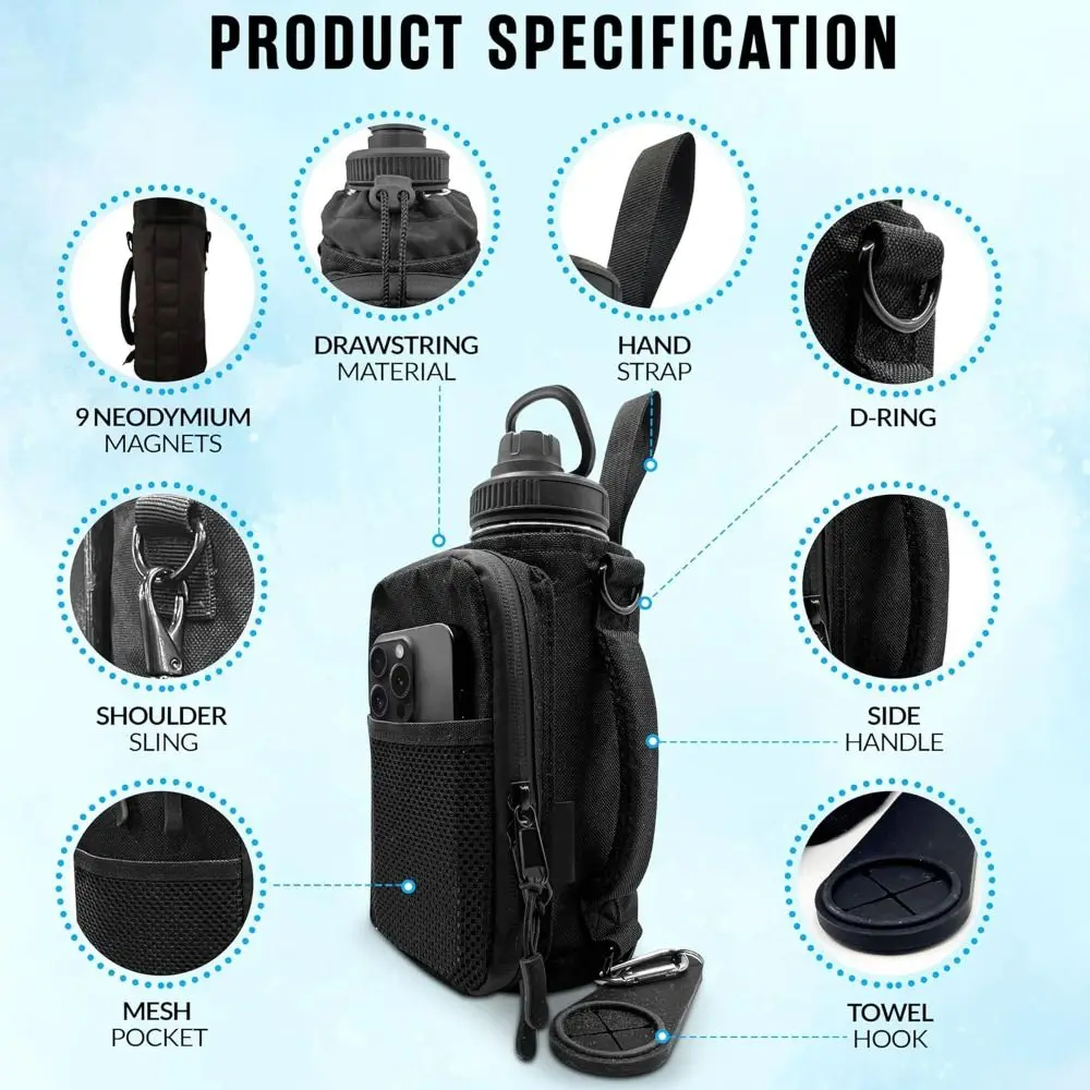 

New with Mesh Pocket Magnetic Gym Bag Black Durable Water Bottle Carrier Small Crossbody Bag for Your Smartphone