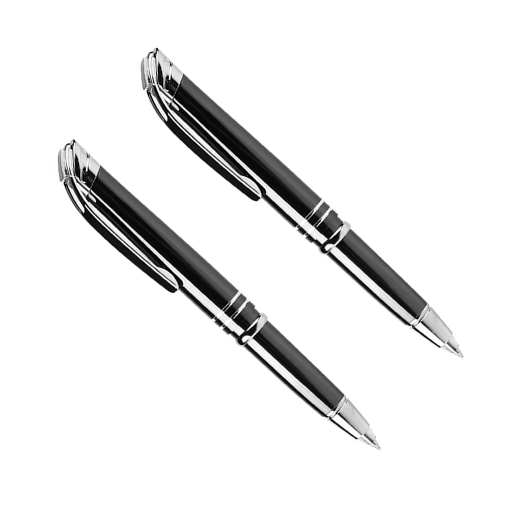 2pcs Creative LED Ballpoint Pen Prcatical Metal Writting Pen Glowing Office School Stationery Supplies (Black)