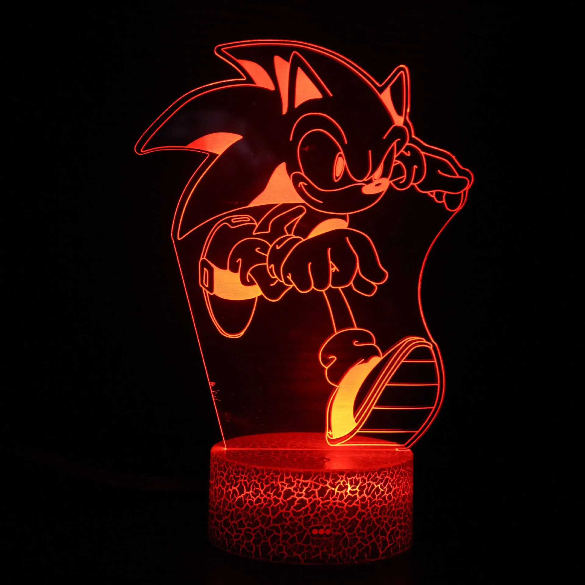 Sonic The Hedgehog 3D Night Light  Anime Figures Acrylic Crack Base Night Light Home Bedroom Decoration Table Lamps Kids Toys