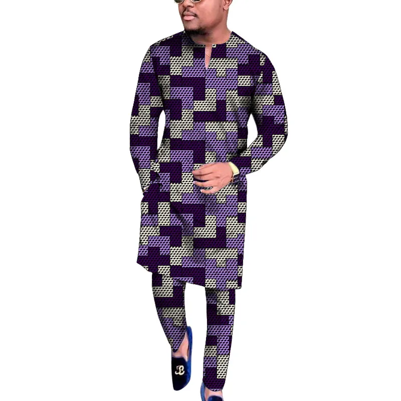 Obrázek 7: V krk design topy náplast pás kalhot africký tisk pánské sada tailored nigerijské móda večírek oblečení