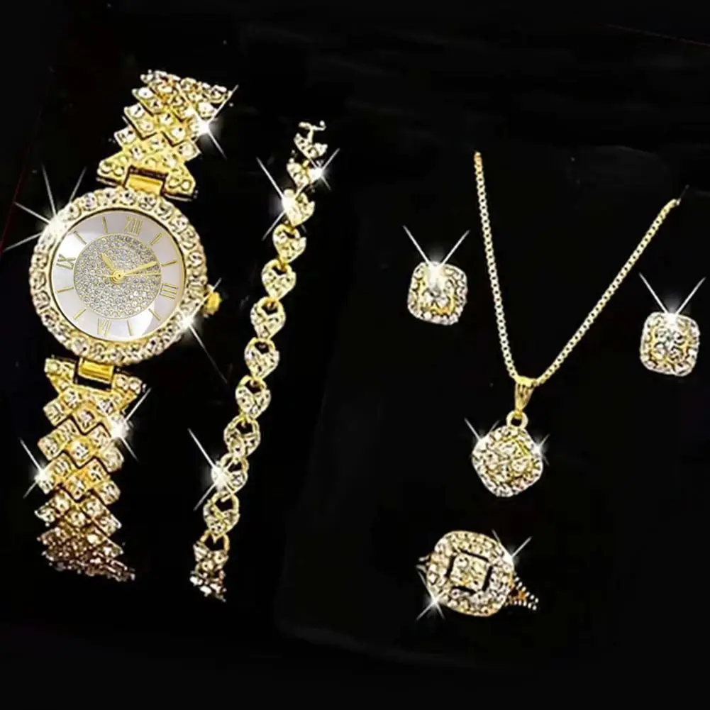 Quartz Wristwatch Earrings Set Exquisite Women's Quartz Watch Jewelry Set with Rhinestone Decor High Accuracy Wrist Decoration