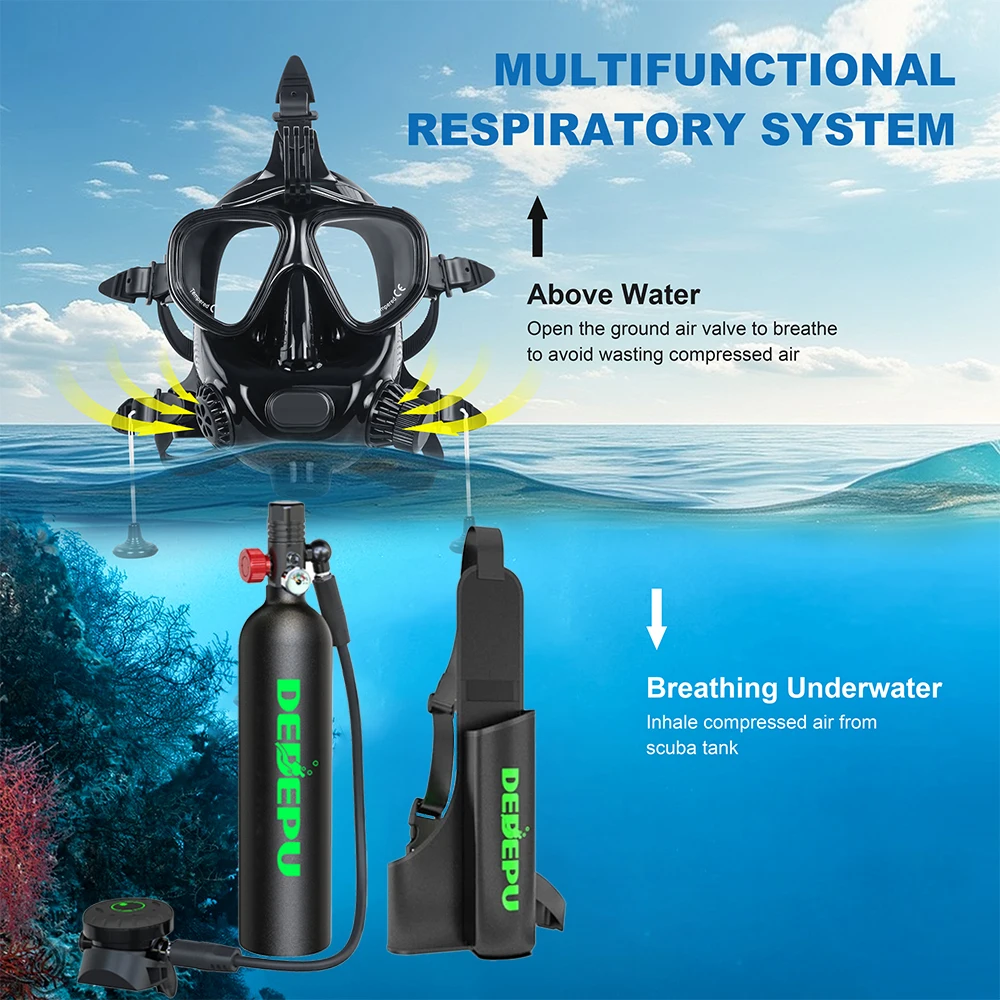 DEDEPU 15-20Min Tragbares Mini-Tauchgerät-Set Unterwasser-Atemgerät Sauerstofftank mit Tauchmaske und Adapter