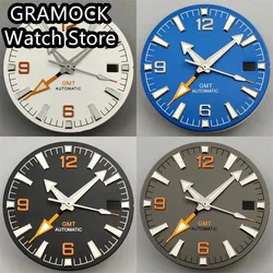 GRAMOCK 31mm black blue gray white watch dial GMT hands green luminous watch dial for NH34 Movement watch accessories