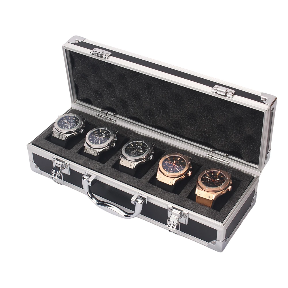 3/5/6 Slot Aluminum Black Watch Storage Box Jewelry Collection Box Portable Large Capacity Watch Box Gift Box