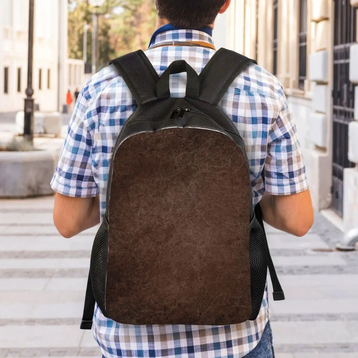 Brown Leather Vintage Textures Pattern Backpack Student Boys Girls BookBag School Bag Computer Shoulder Bags