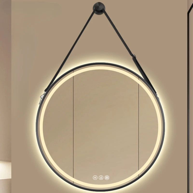 Aluminum Alloy Frame Smart Bathroom Mirror Belt Sling Lanyard Round Hanging Wall-mounted Espejos Decorativos Led Light Mirror