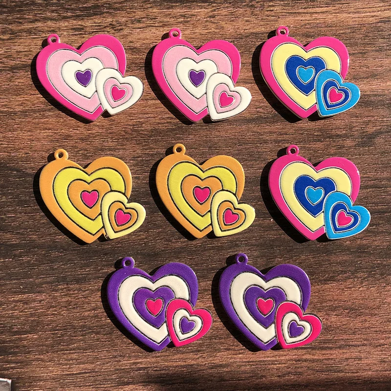 8pcs Valentine Day Lots Love Heart Charms Sweet Acrylic Cartoon Pendant For Earring Keychains DIY Jewelry Make