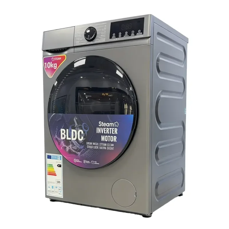 10kg Front Load Washing Machine Stainless Steel Drum Inverter Motor Laundry Appliance Energy Saving Quiet Wash