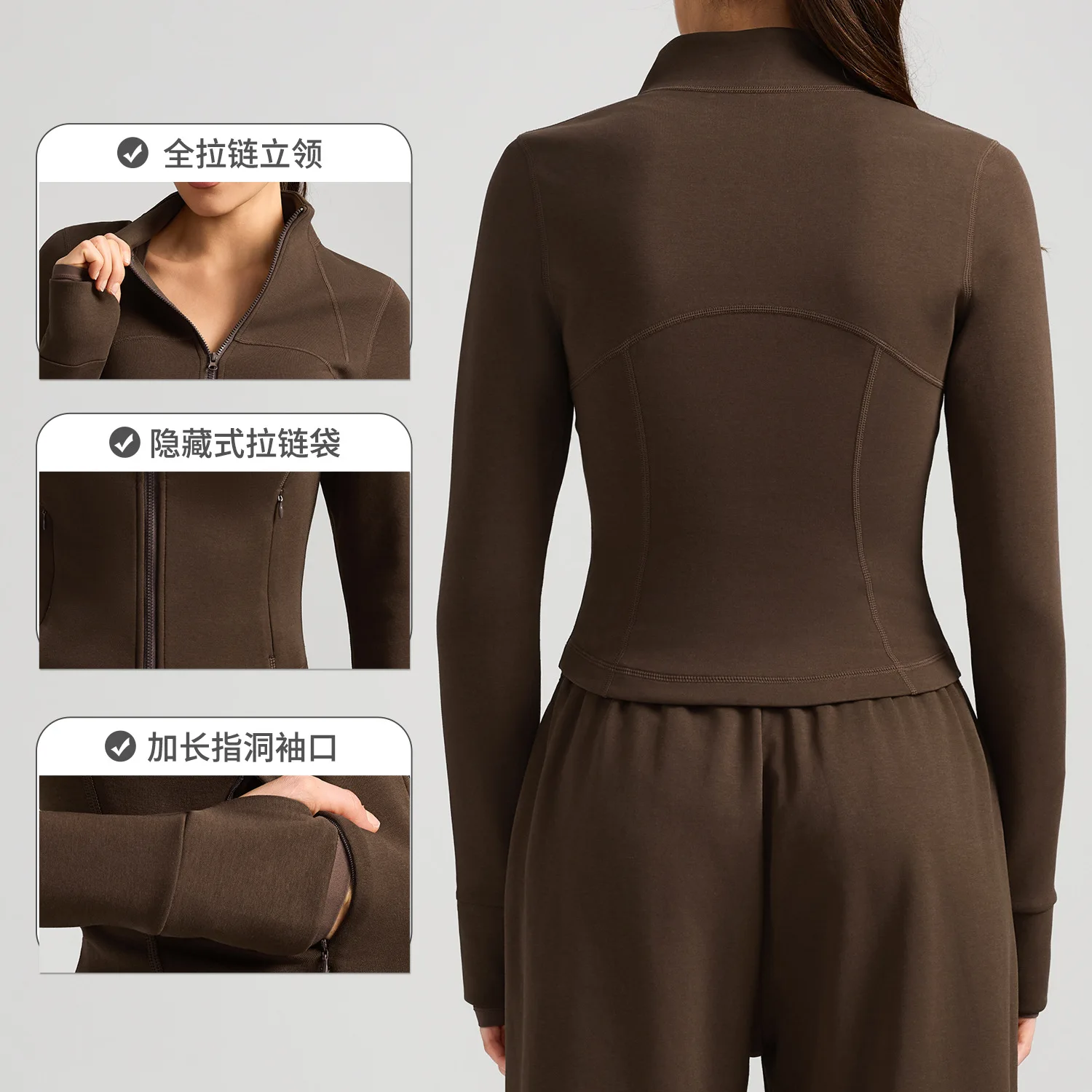 Women Autumn  Warm Yoga Jacket Slim Fit Stand Collar Windproof Long Sleeve Sports Fitness Coat Ladies Workout Training Outerwear