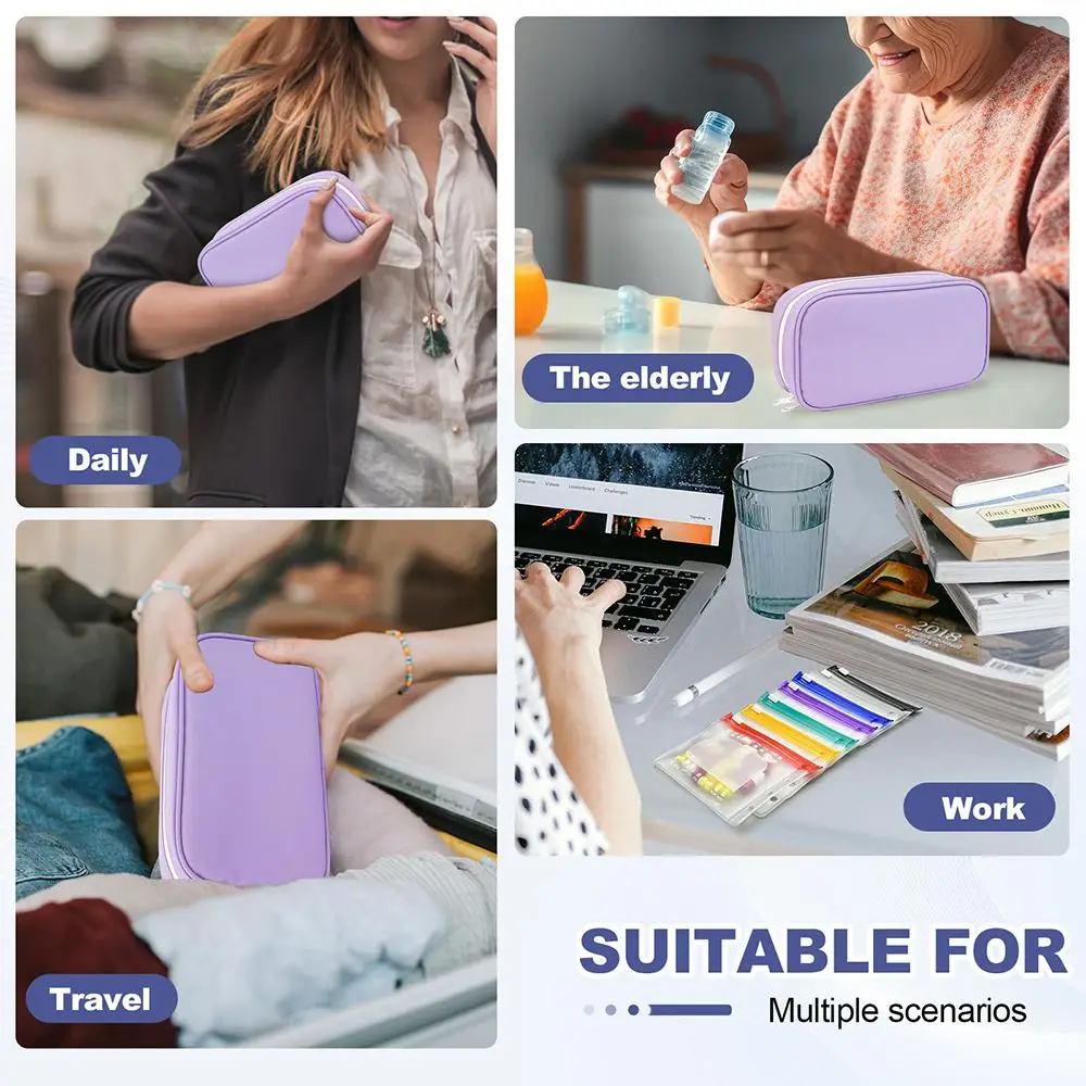 EVA Weekly Pill Organizer for Binders Zipper Closure Large Capacity Medicine Storage Case Double Compartment Multicolor