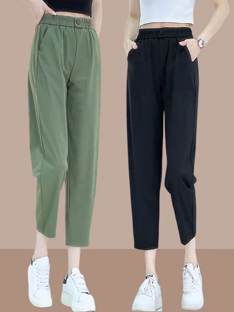 

Ice Silk Slimming Sports Pants Women's Summer Thin New Style Casual High Waist Quick Dry Loose Fit Long Pants Korean Style
