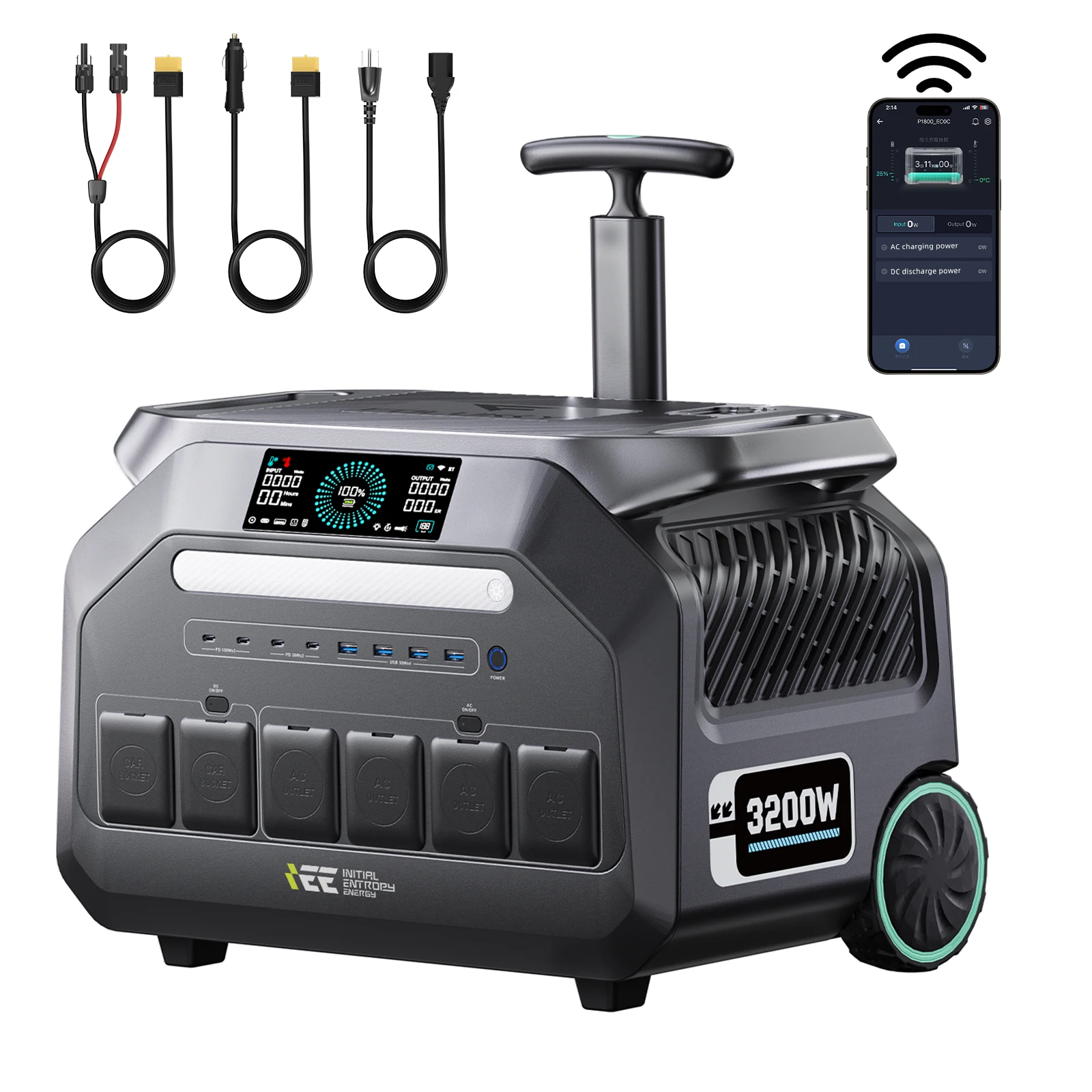 Station d'alimentation portable IEE 2400W 3200W 64000Ah LiFePO4 2048Wh avec batterie longue durée, sortie AC, chariot pour camping-car, camping, fourgonnette, application mobile