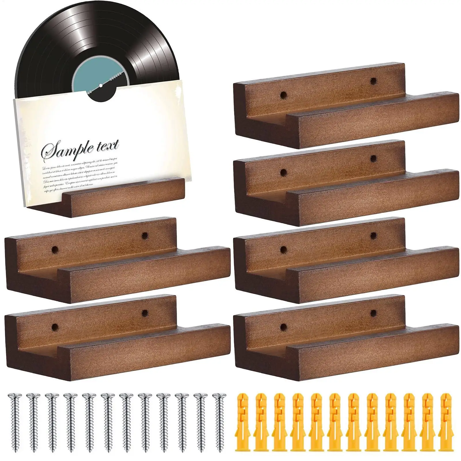 Support mural en bois pour disques vinyles, lot de 6, présentoir rustique pour albums et CD, organisateur de disques élégant