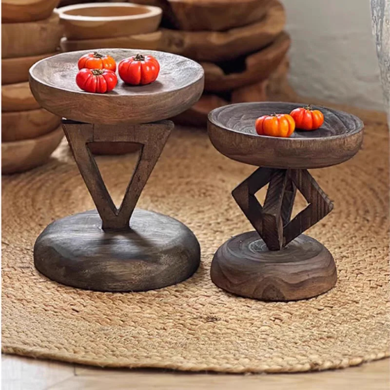 African tribe wabi-**** wind solid wood fruit plate medieval tray wooden aromatherapy candlestick decorative retro art ornament