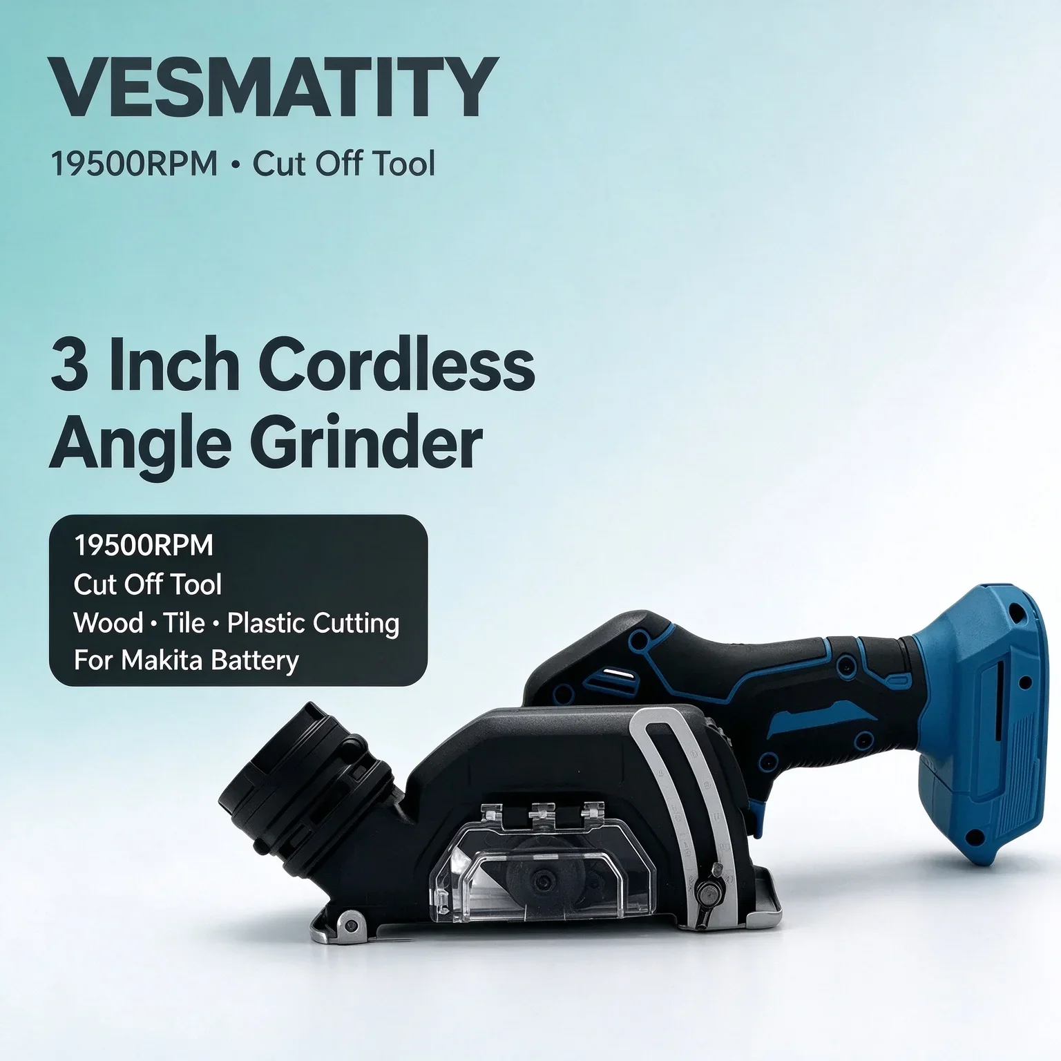 3 Inch Cordless Angle Grinder 19500RPM Cut Off Tool for Wood Tile Plastic Cutting for Makita Battery
