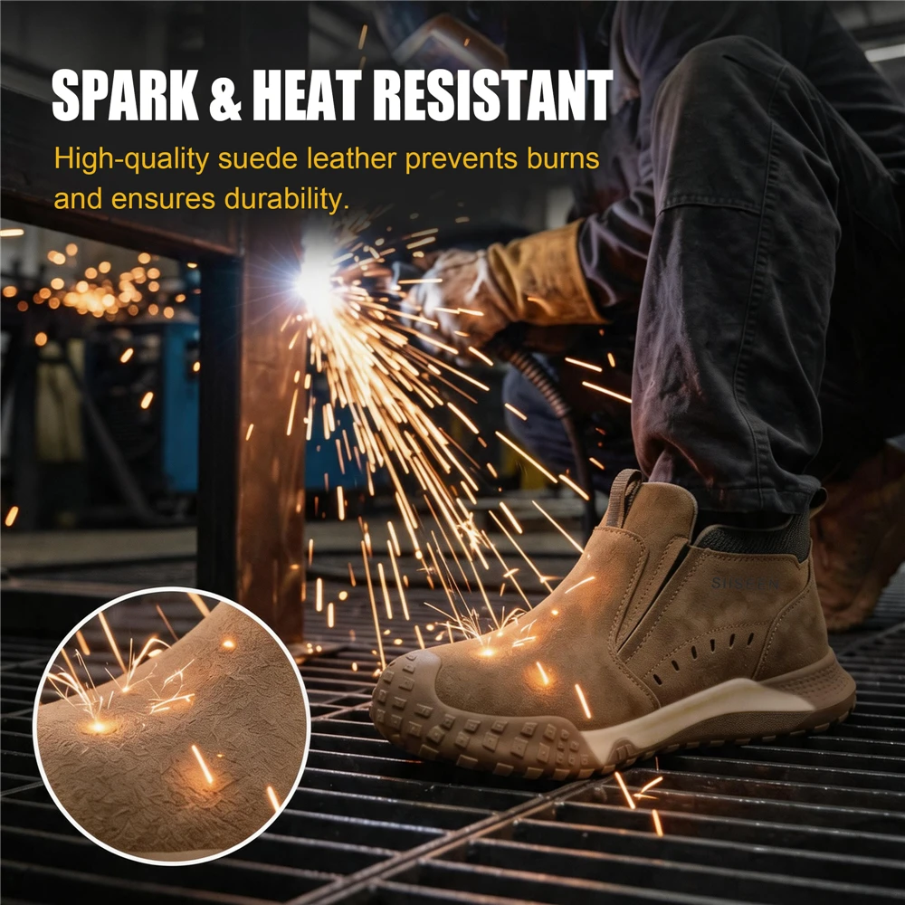 Men's Lightweight Breathable Impact- And Puncture-Resistant Shoes with Durable Button Closure Comfortable Safety Footwear
