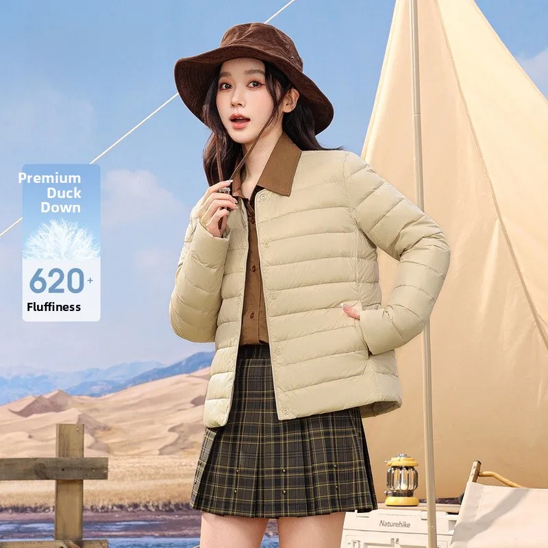 

Lightweight round Nedown Jaet Women's Casual Sle Comfortable Fit Nylon Fabric Du down Filling Ci Leisure Thin Model