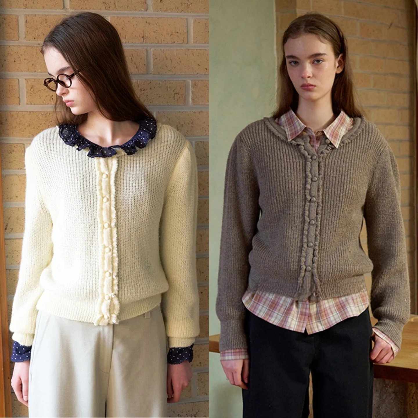 Soft Knitted round Neck Cardigan Wooden  Belloccio Versatile Commute Style Long Sleeve Women's Knitted Top Coat