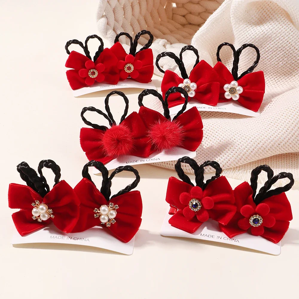 

2pcs/set Butterfly Festival Tassel Headdress New Year Red Hair Clips Girls Hairpins Jewelry for Baby Tassel Hair Accessories