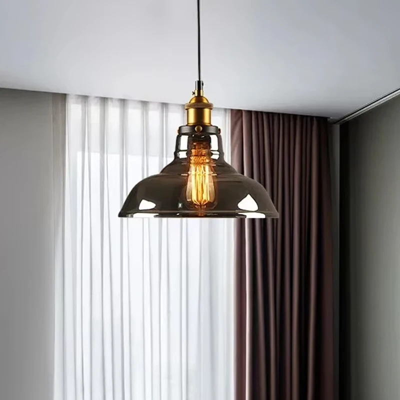 

Vintage LED Pendant Lights Glass Hanging Lamp Loft Luminaire Dinning room Kitchen Interior Decor Bedroom Smoke Grey Amber Clear