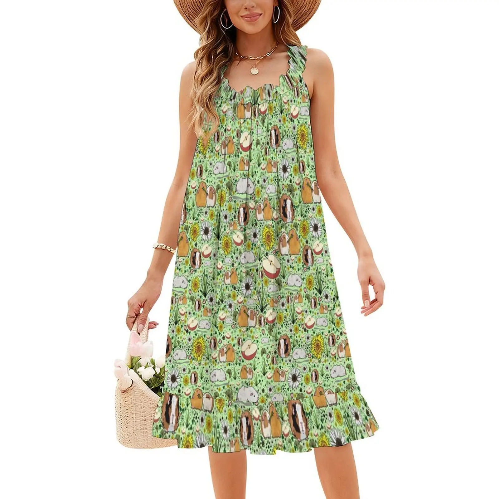 فستان خنازير غينيا باللون الأخضر على الطراز الكوري للنساء فستان كاجوال أنيق للحفلات أو الارتداء اليومي خنزير غينيا خنازير غينيا اللطيفة #4