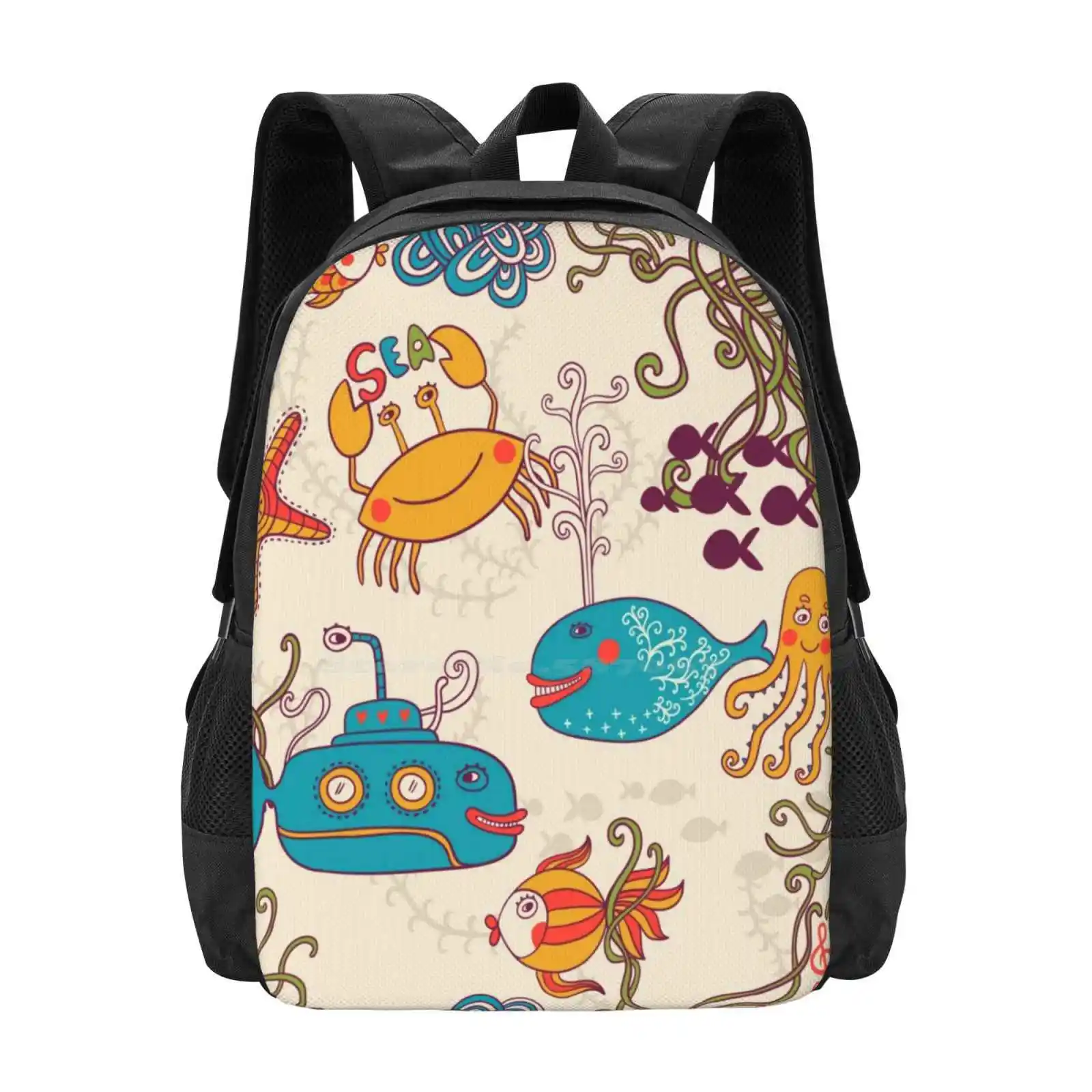 See The Sea Hot Sale Schoolbag Backpack Fashion Bags Beach House Ocean Whimsical Crab Starfish Whale Octopus Coral Submarine