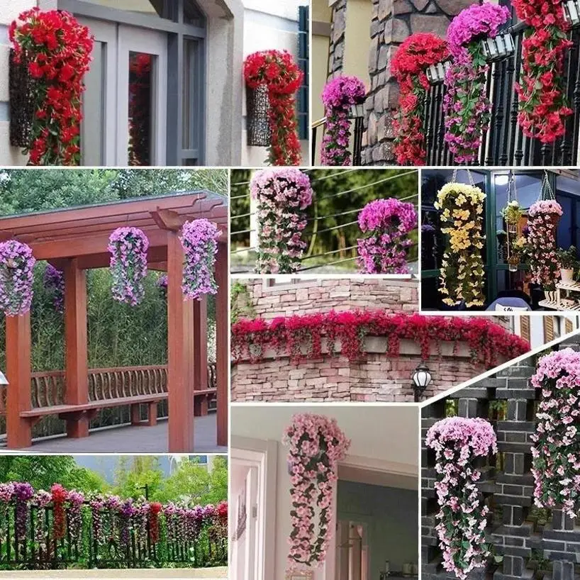 Cesta colgante flores artificiales violeta – Orquídea seda San Valentín - imagen 3
