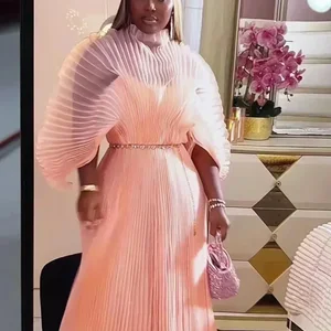Lange plissierte weibliche Chiffonkleider mit Blumenstreifen, komplette Linie eine Linie, elegante Maxikleider, beeindruckendes Rosa, 2022 8 Hauptverkäufe rosa Kleid rosa - №7