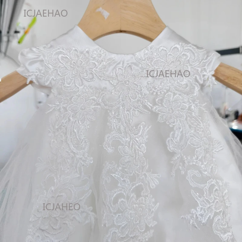 

Party Wear Dresses 2025 Kids Birthday Baptism Dresses ForGirls Boutique Flower Girl Lace Dress Children Elegant Big Bow Frocks