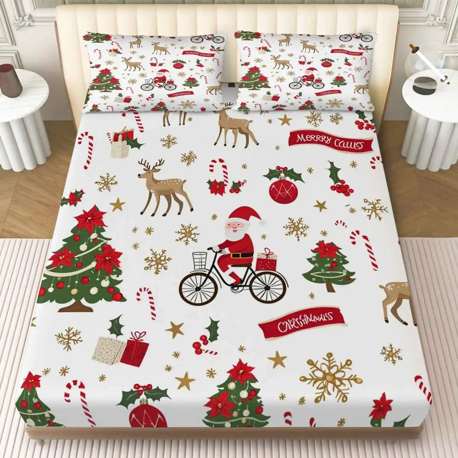 Christmas Reindeer Theme Bedding Duvet Cover Set Multi Size Quilt Cover Queen Size Bedroom Bedding Decoration Machine Washable Adult Boy Girl Bedroom